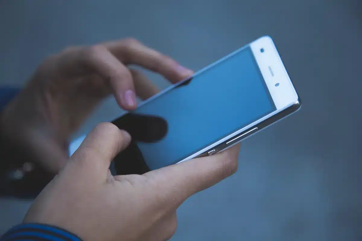 Famille avec smartphone en pleine chasse au trésor en nature