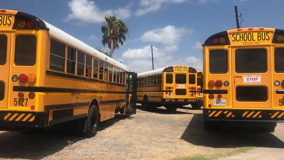 Bus scolaire avec enfants montant à bord, illustrant les transports scolaires locaux