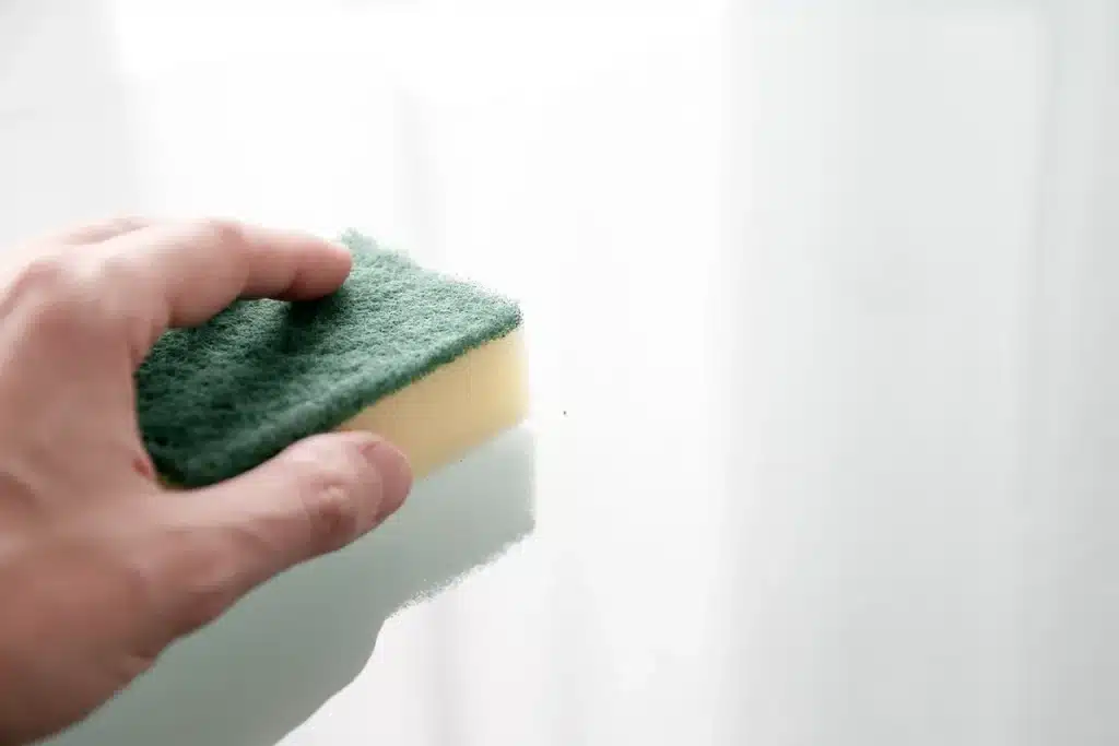 Mains appliquant crème et fond de teint près d'une fenêtre en plein jour